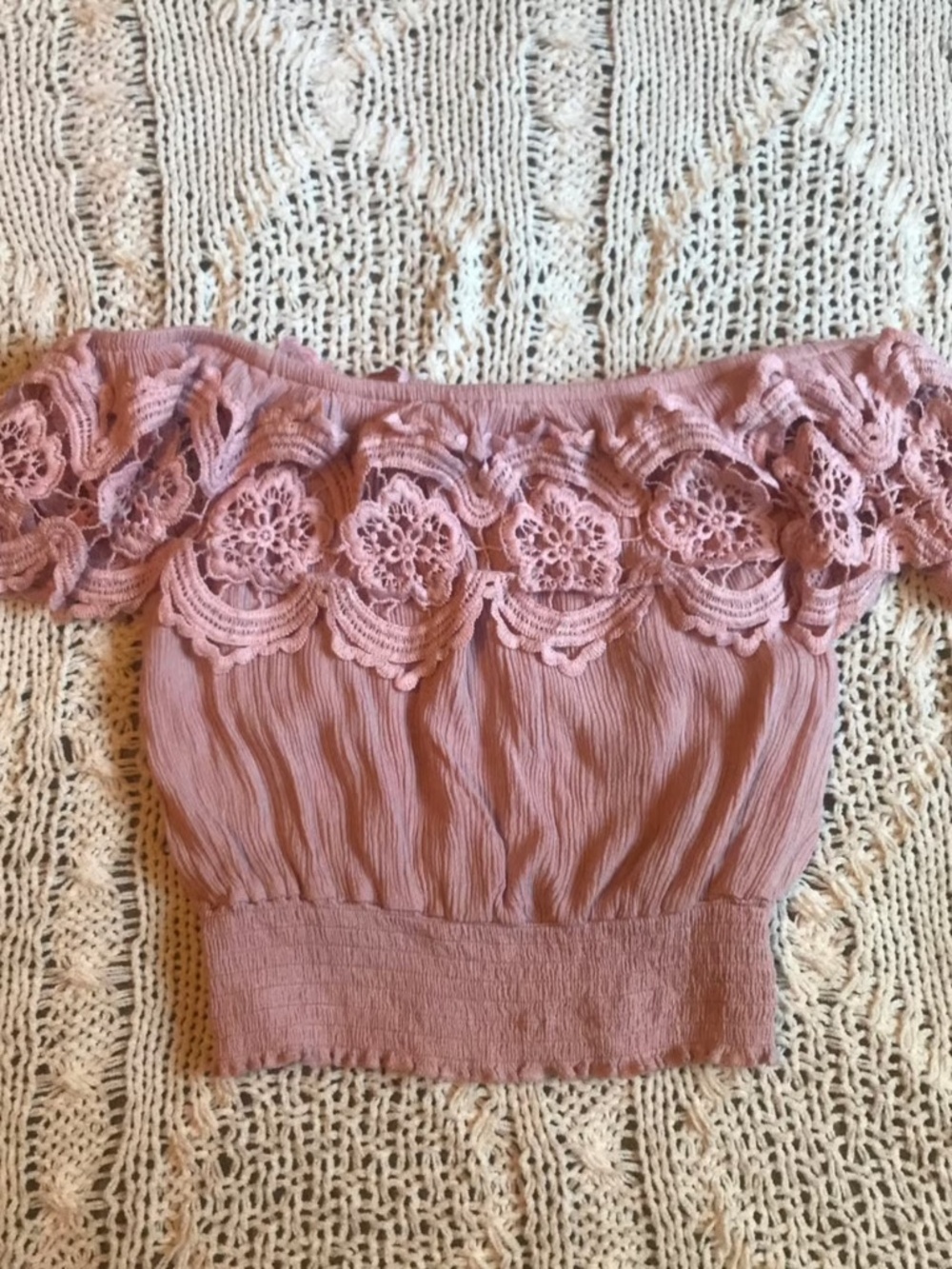 Cute pink off the shoulder floral crop top cottagecore aesthetic  - womens small
